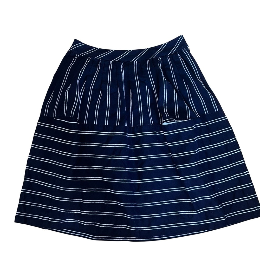 Anthropologie Maeve Nubby Stripe Navy Blue/White‎ A Line Skirt Pockets Size 4